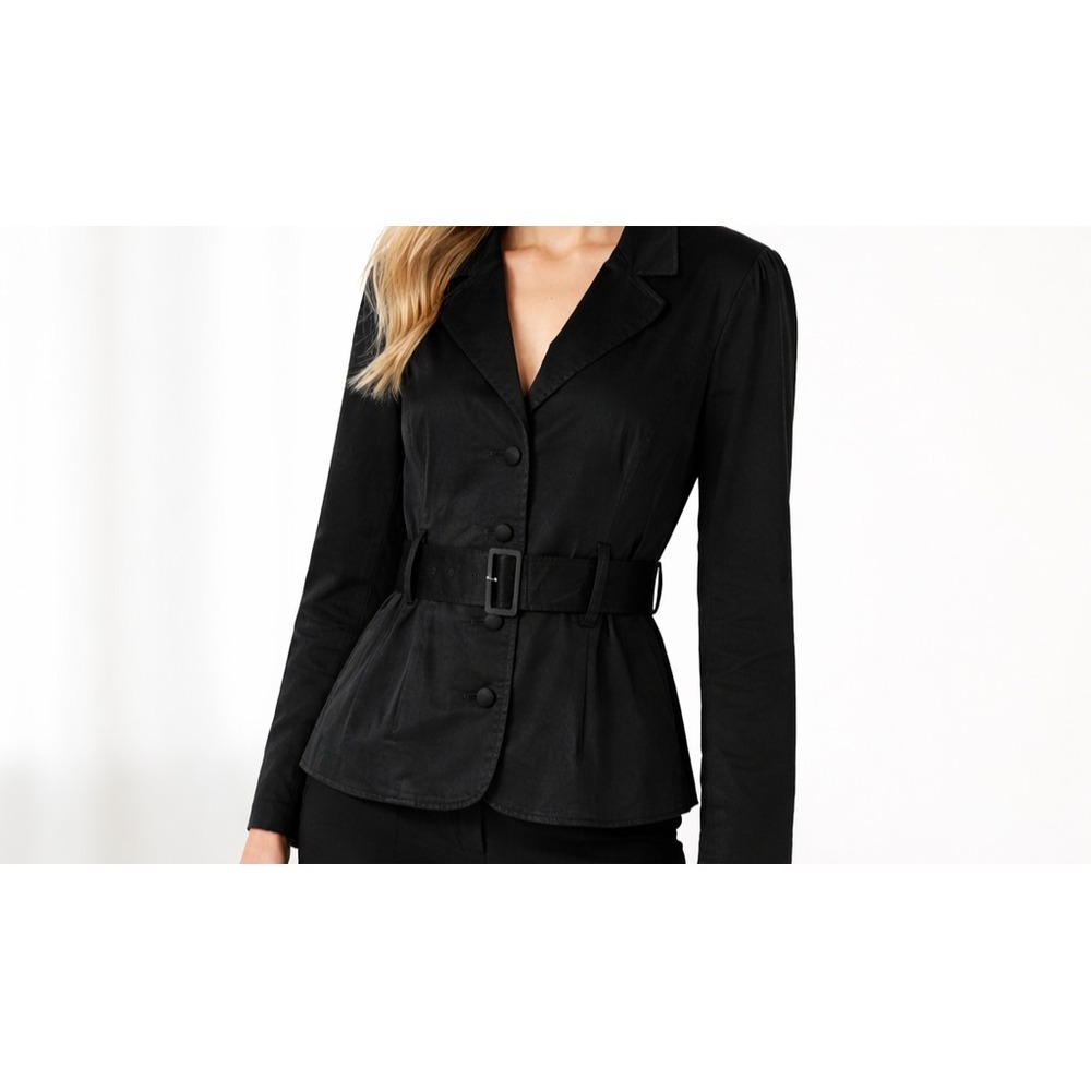 Sandro Black Belted Blazer Jacket Office Luxe Minimalist Chic Fit Wear Size Med.